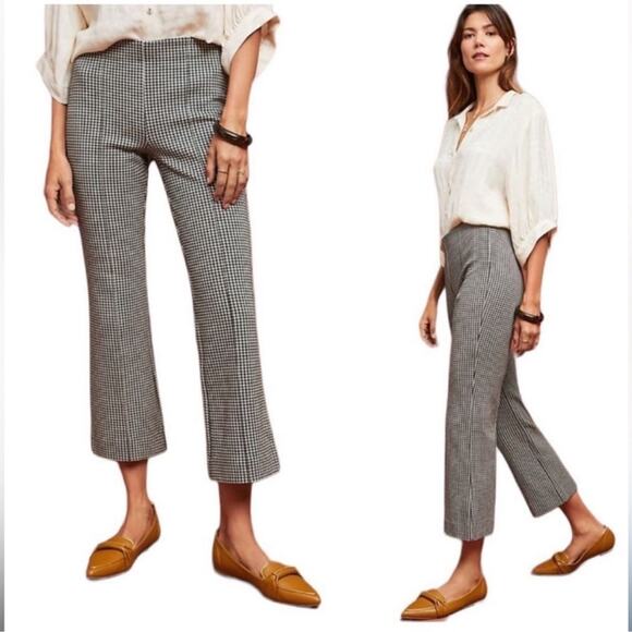 Anthropologie Cartonnier Cropped Houndstooth Pants Black White Size XS - Picture 1 of 9